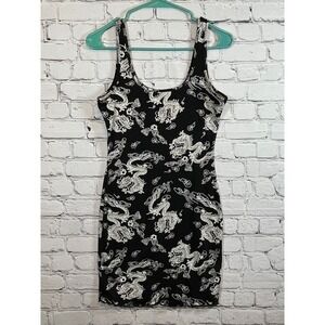 Popular 21 Black Dragon Print Bodycon Mini Dress Party Club Wear Size M